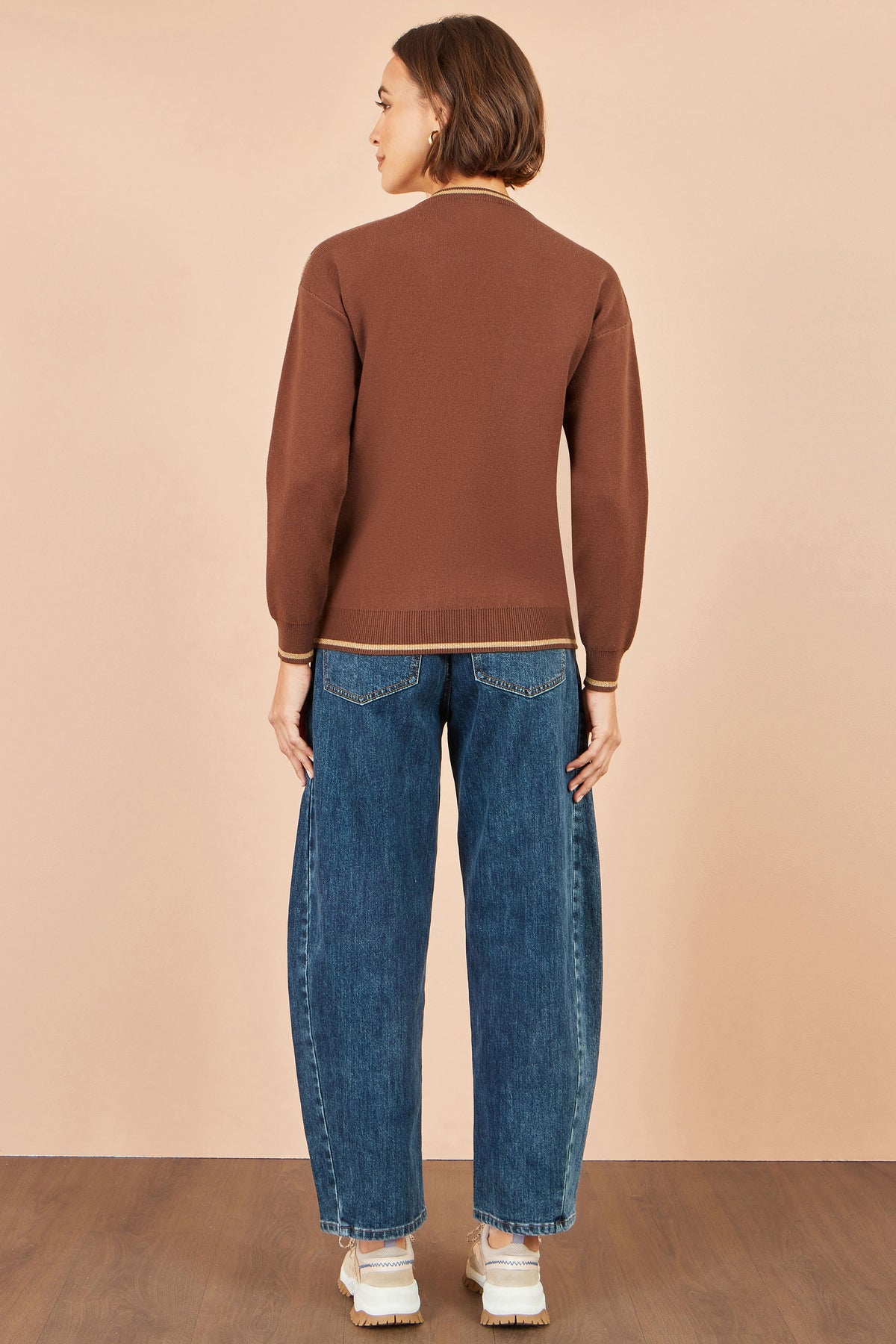 Yumi Brown Viscose Star Relaxed Jumper With Sparkle Knit Jumper Yumi
