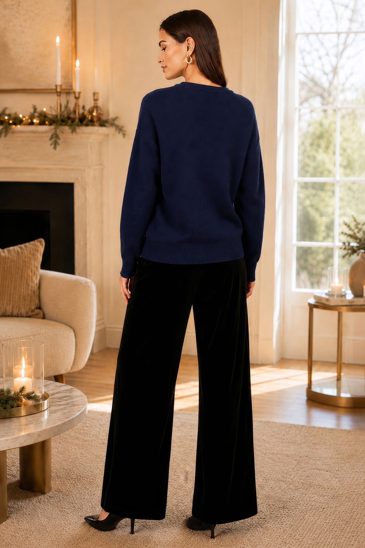 Yumi Navy Viscose Star Sequin Relaxed Jumper Knit Xmas Jumper Yumi