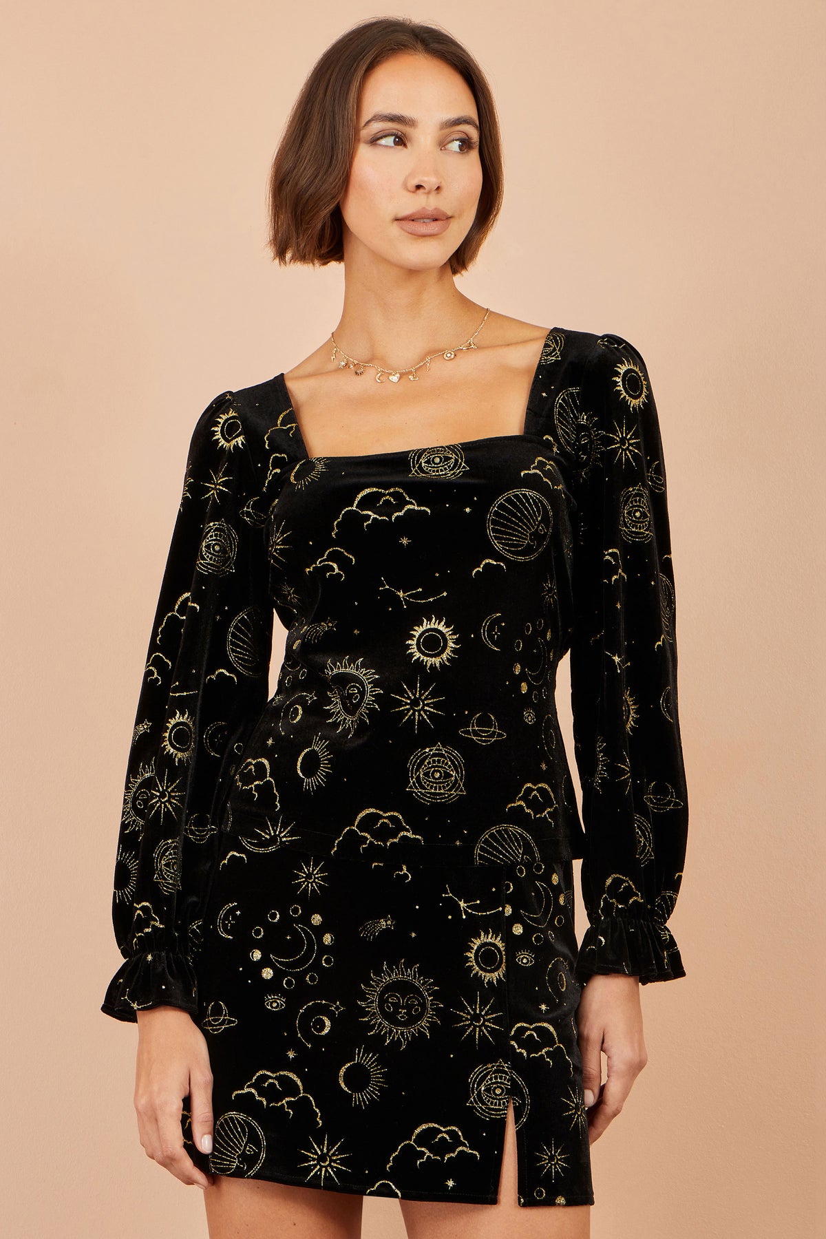 Yumi Black Cosmic Velvet Mini Skirt Skirts Yumi