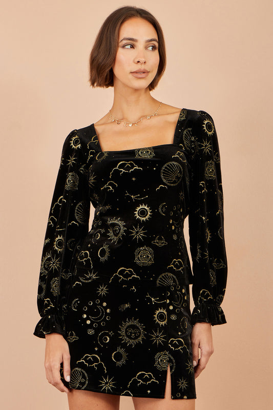 Yumi Black Cosmic Velvet Mini Skirt Skirts Yumi