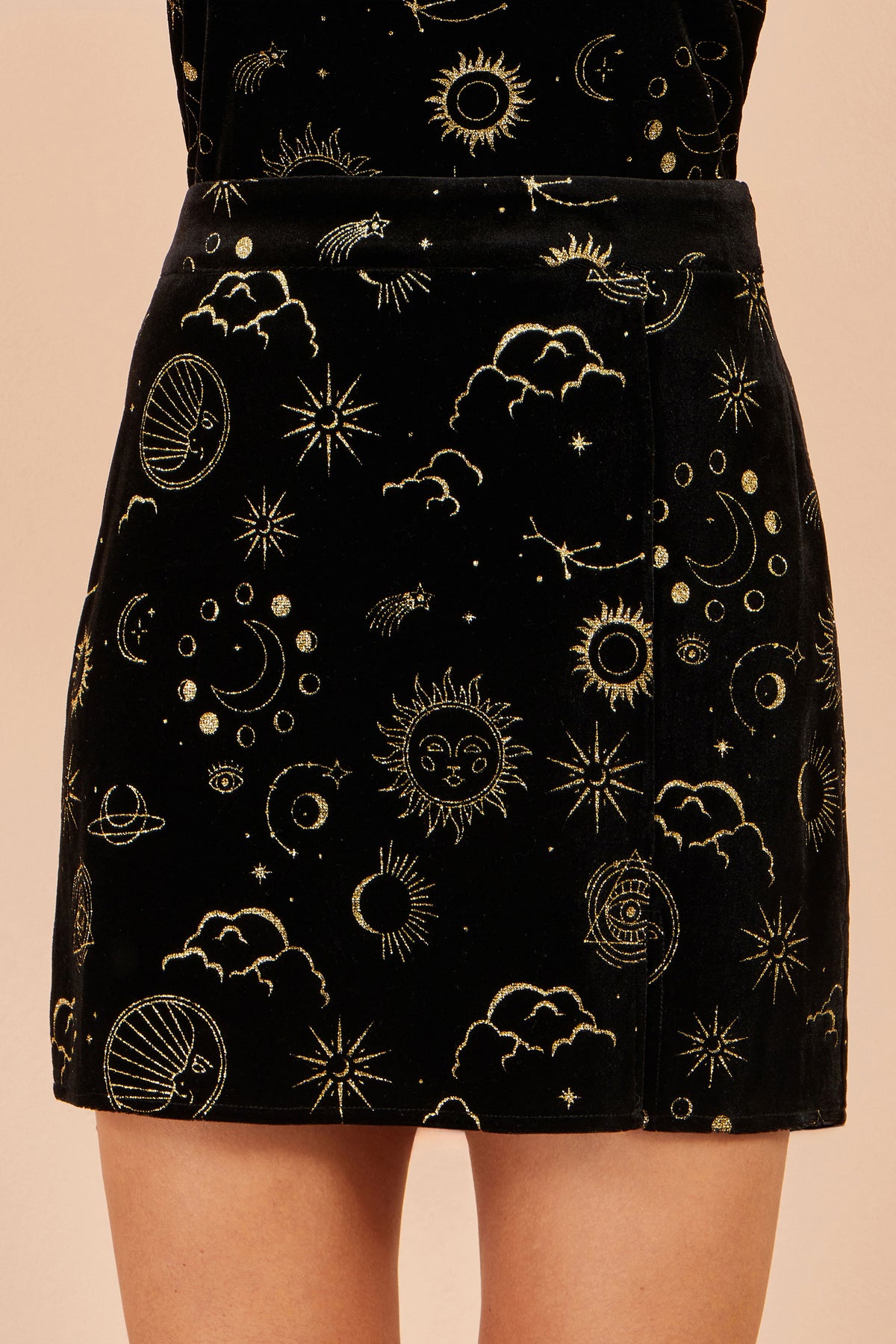 Yumi Black Cosmic Velvet Mini Skirt Skirts Yumi