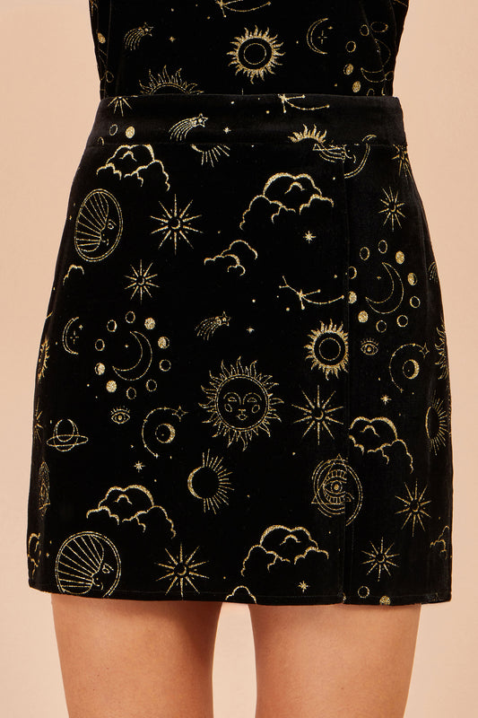 Yumi Black Cosmic Velvet Mini Skirt Skirts Yumi