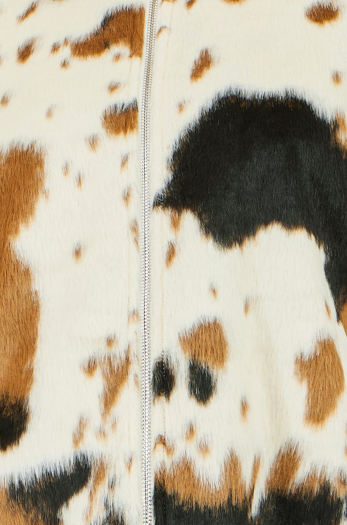 Yumi Brown Cow Print Faux Fur Zip Jacket Outerwear Yumi