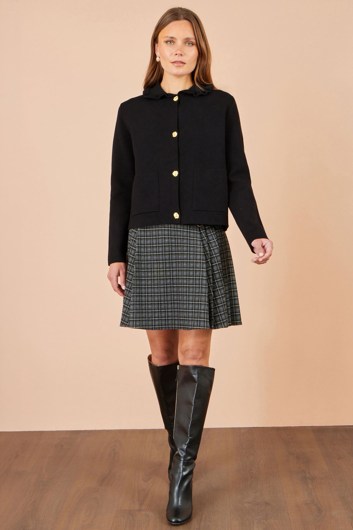 Yumi Black Knitted Frill Collar Jacket Knit Cardigan Yumi