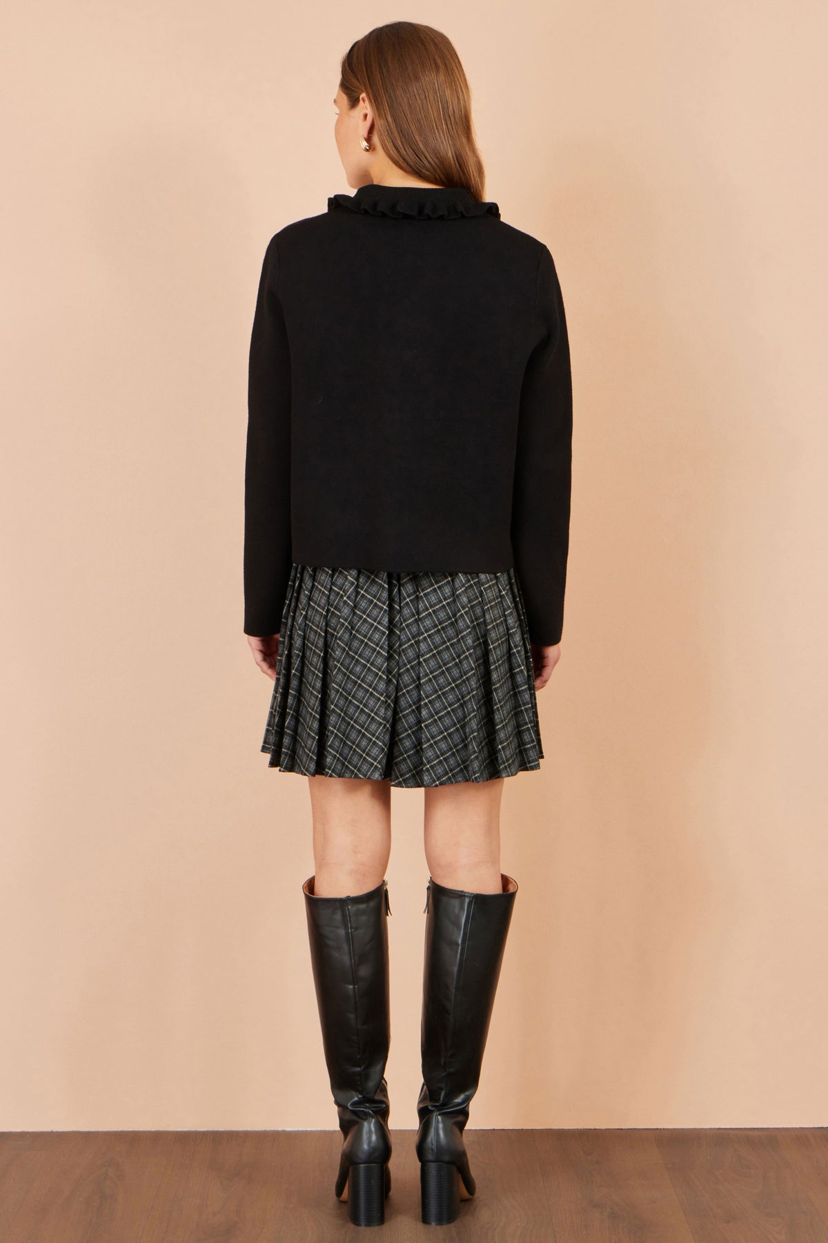 Yumi Black Knitted Frill Collar Jacket Knit Cardigan Yumi