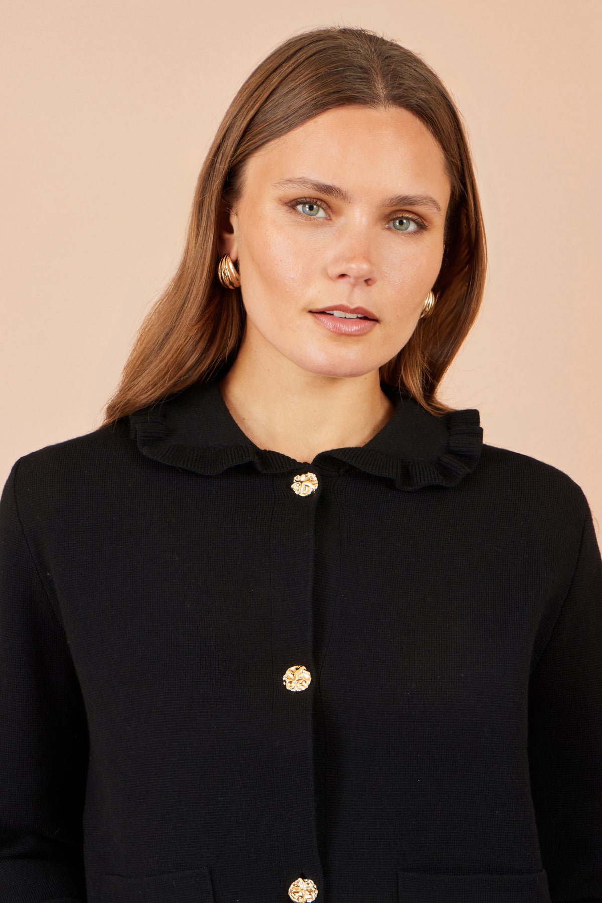 Yumi Black Knitted Frill Collar Jacket Knit Cardigan Yumi