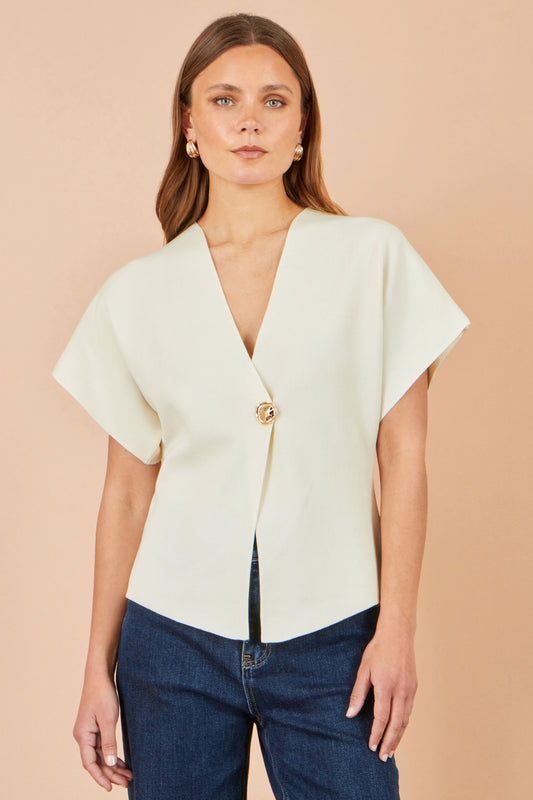 Yumi Ivory Knitted Viscose Kimono Cardigan With Buttons Knit Cardigan Yumi