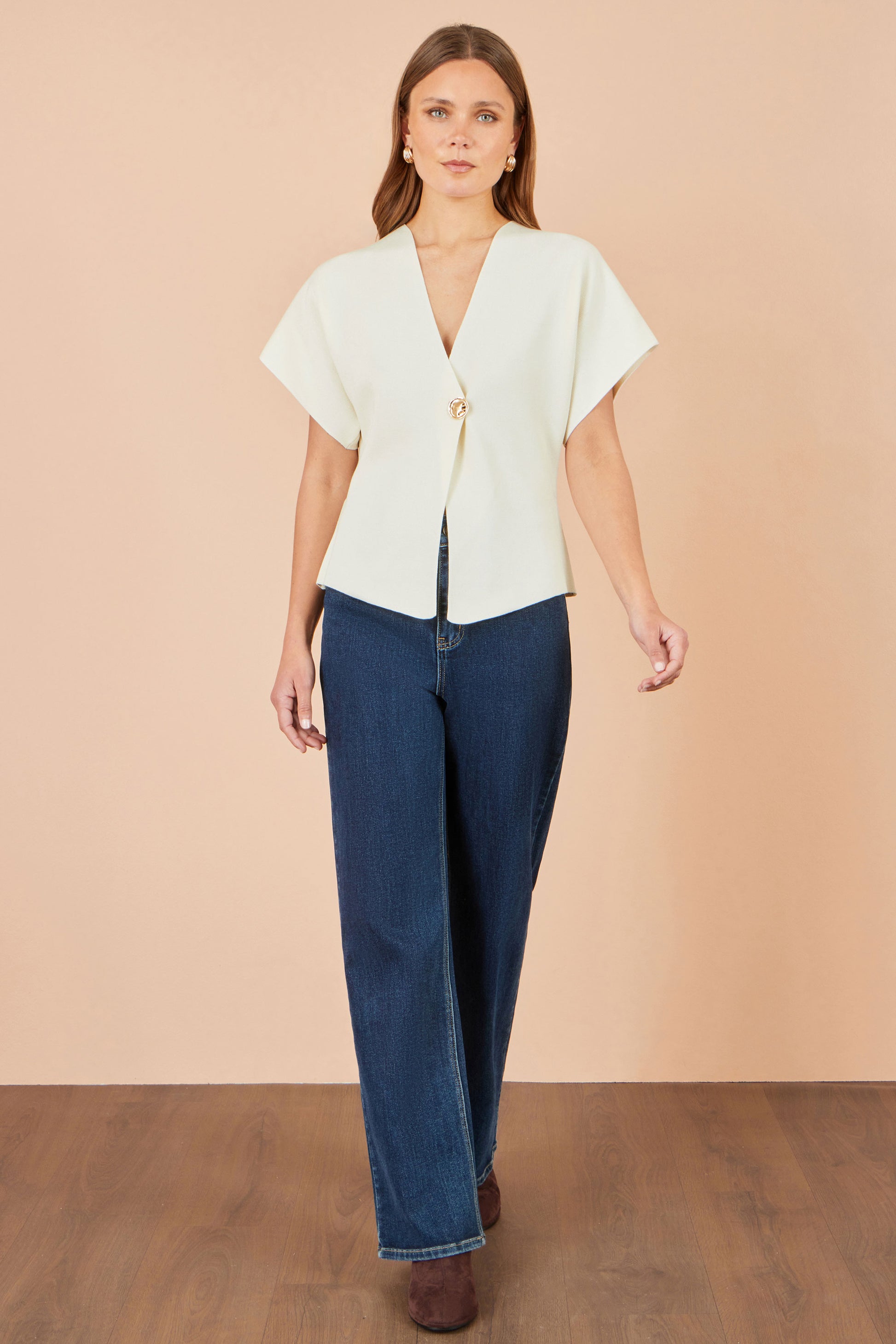 Yumi Ivory Knitted Viscose Kimono Cardigan With Buttons Knit Cardigan Yumi