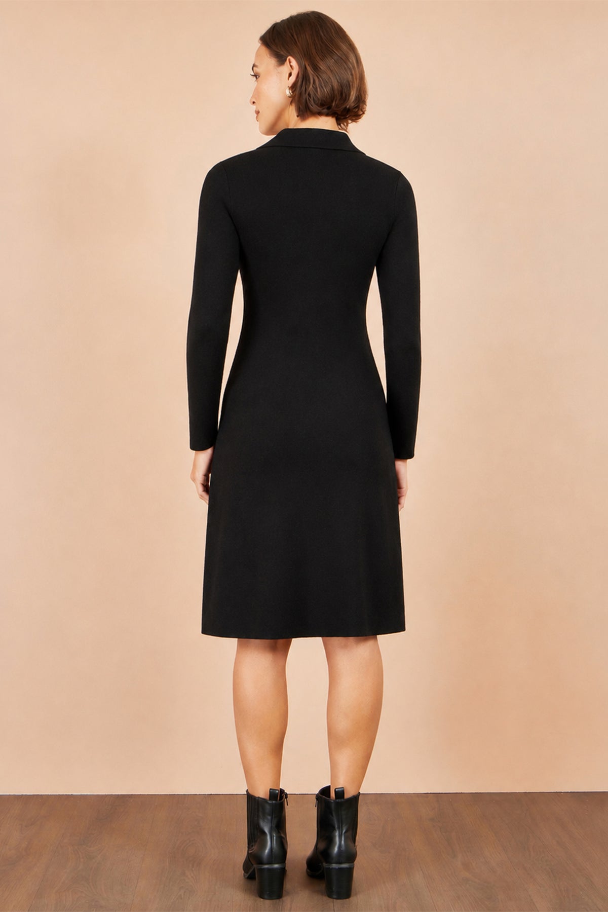 Yumi Black Knitted Ruched Collar Dress Knit Dress Yumi