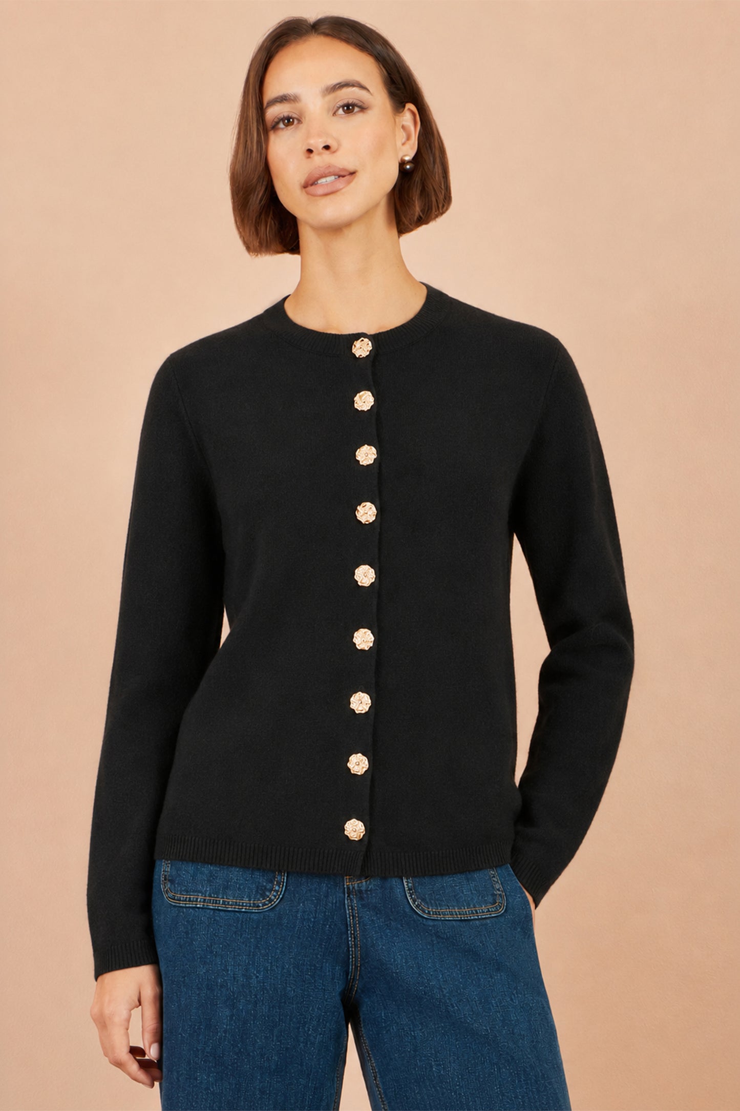 Yumi Black Knitted Fitted Peplum Cardigan Knit Cardigan Yumi