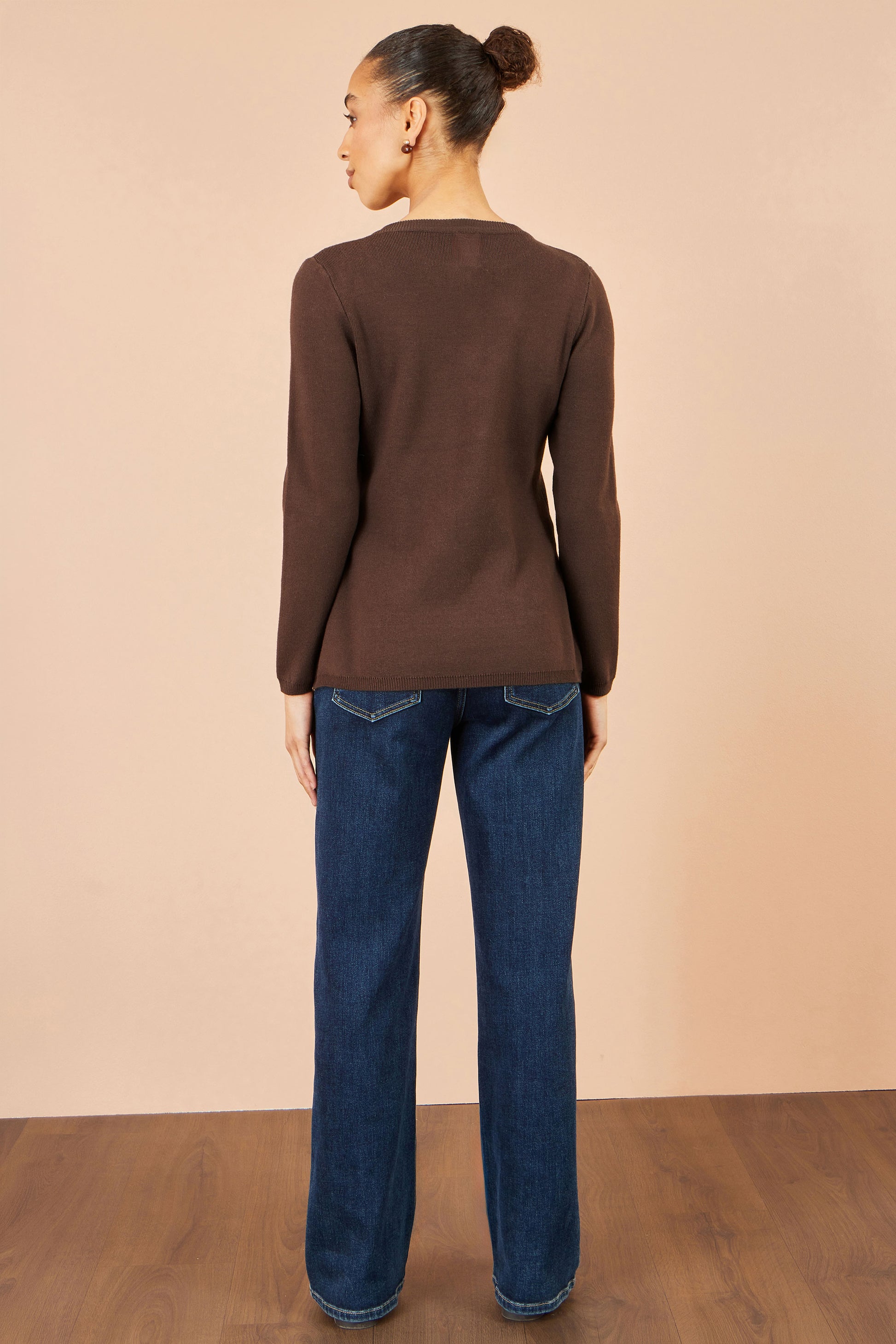 Yumi Brown Knitted Fitted Peplum Cardigan Knit Cardigan Yumi