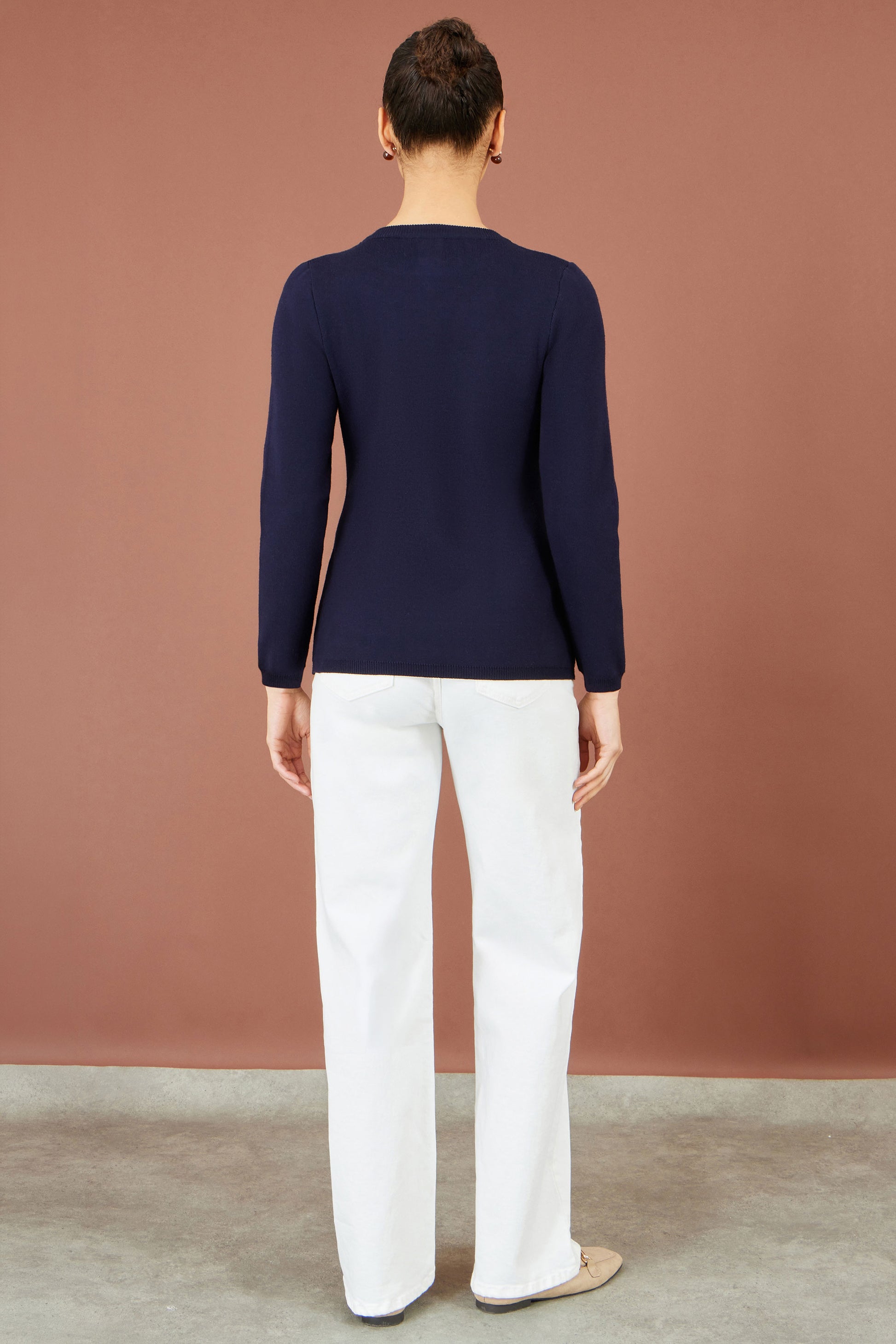 Yumi Navy Knitted Fitted Peplum Cardigan Knit Cardigan Yumi