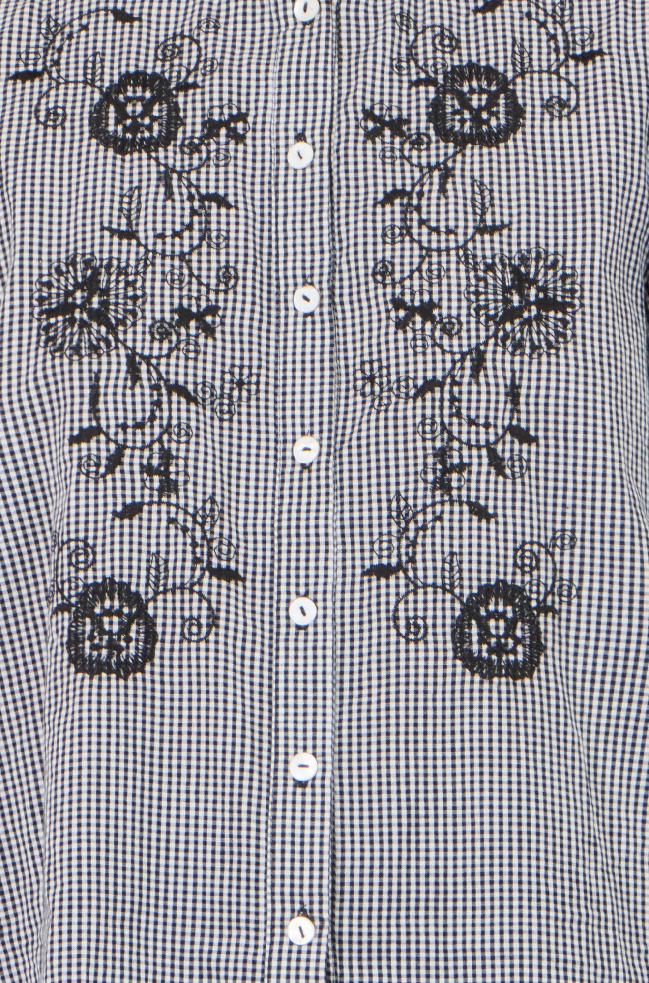 Yumi Black Cotton Gingham Embroidered Shirt Tops Yumi