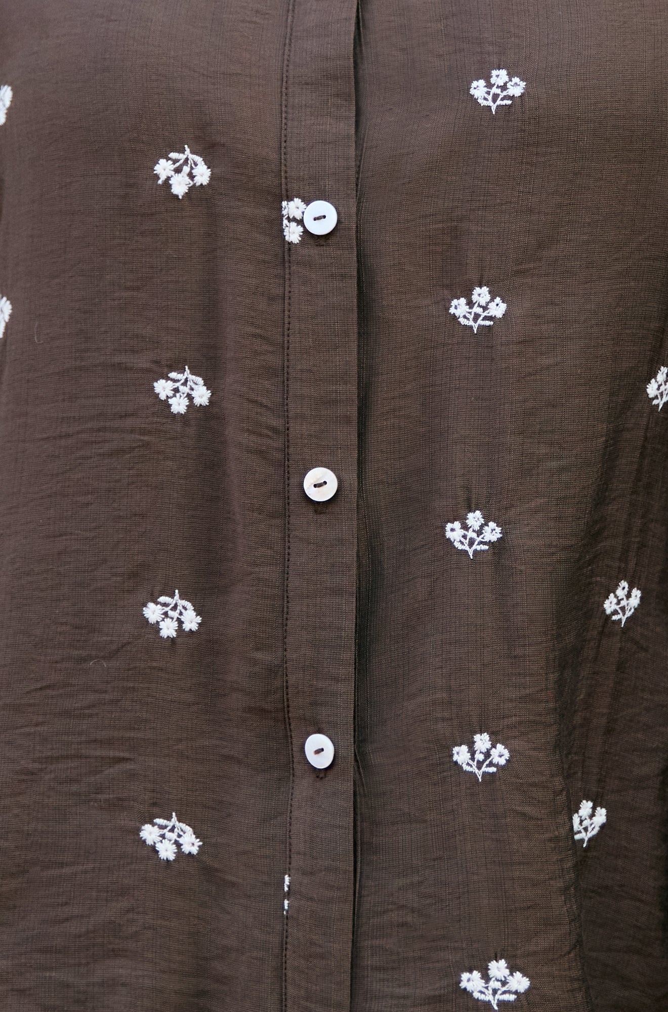 Yumi Brown Viscose Daisy Embroidered Shirt Tops Yumi