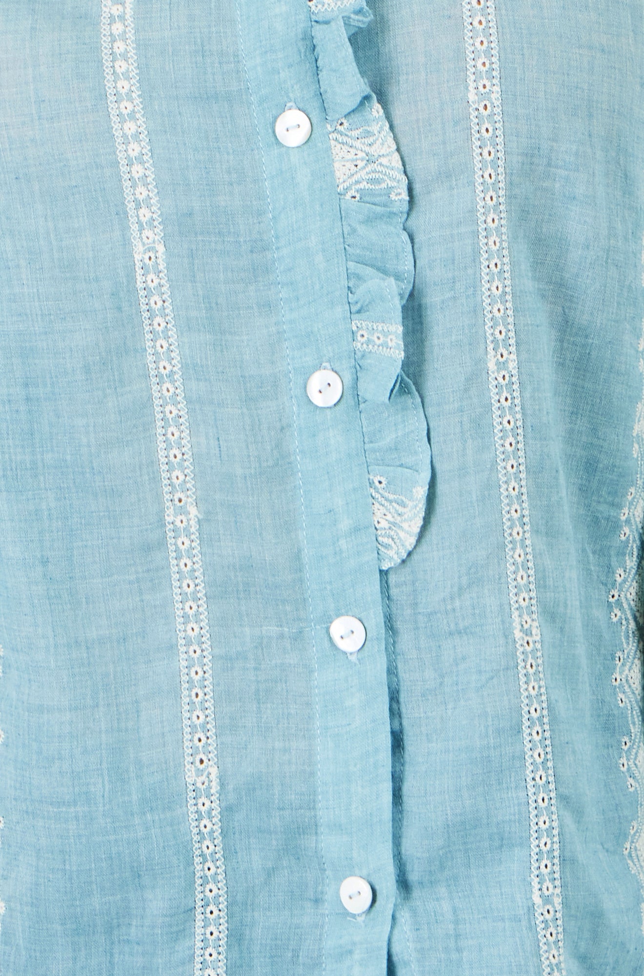 Yumi Blue Cotton Embroidered Panel Shirt Tops Yumi