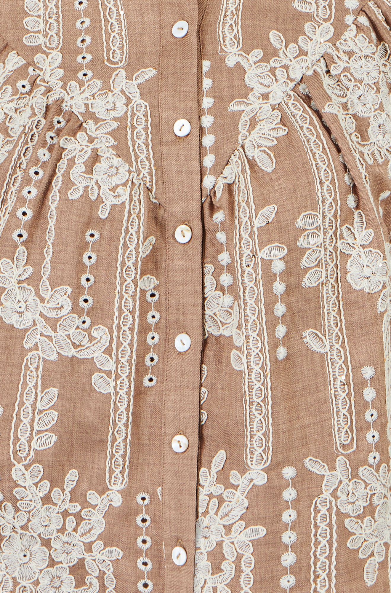 Yumi Brown Embroidered Floral Relaxed Shirt Tops Yumi