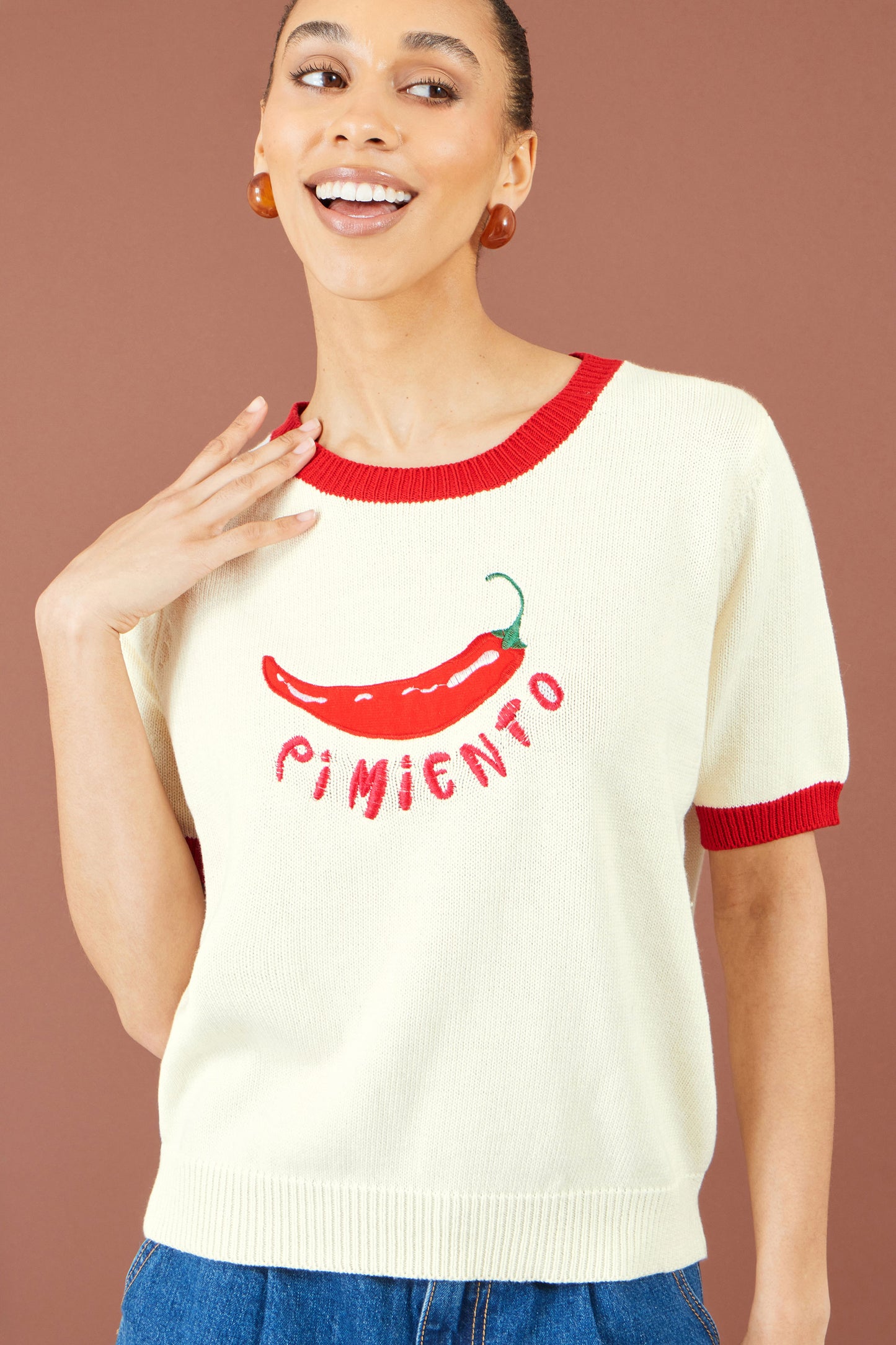 Yumi Ivory Chilli Cotton Knitted Top Knit Jumper Yumi