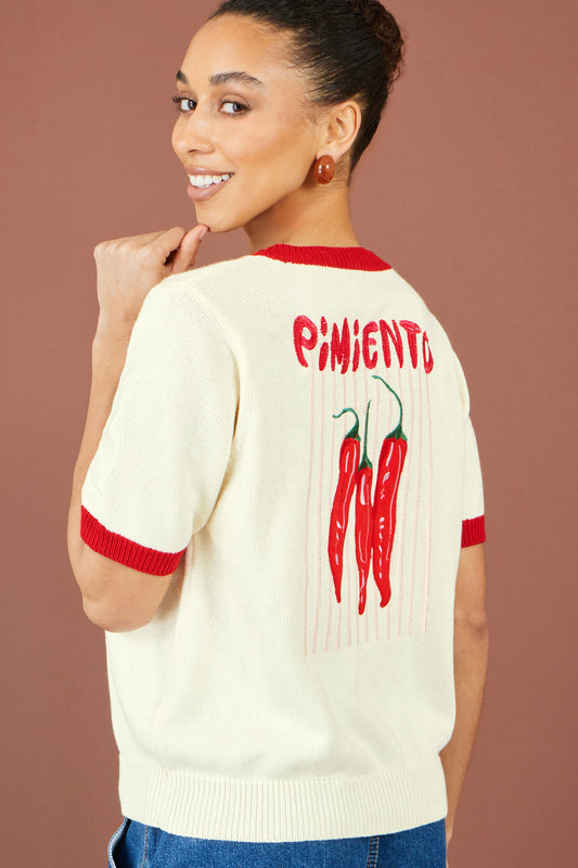 Yumi Ivory Chilli Cotton Knitted Top Knit Jumper Yumi