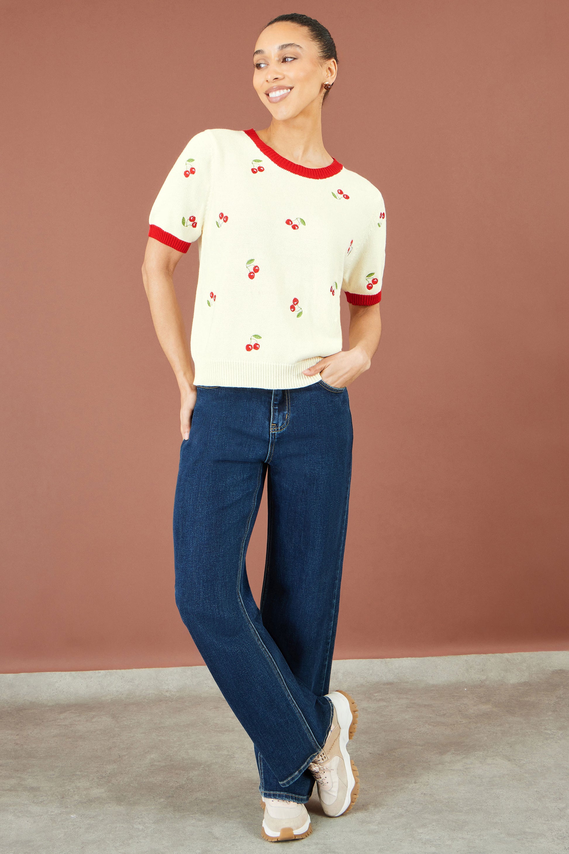 Yumi Ivory Cherry Cotton Knitted Top Knit Jumper Yumi