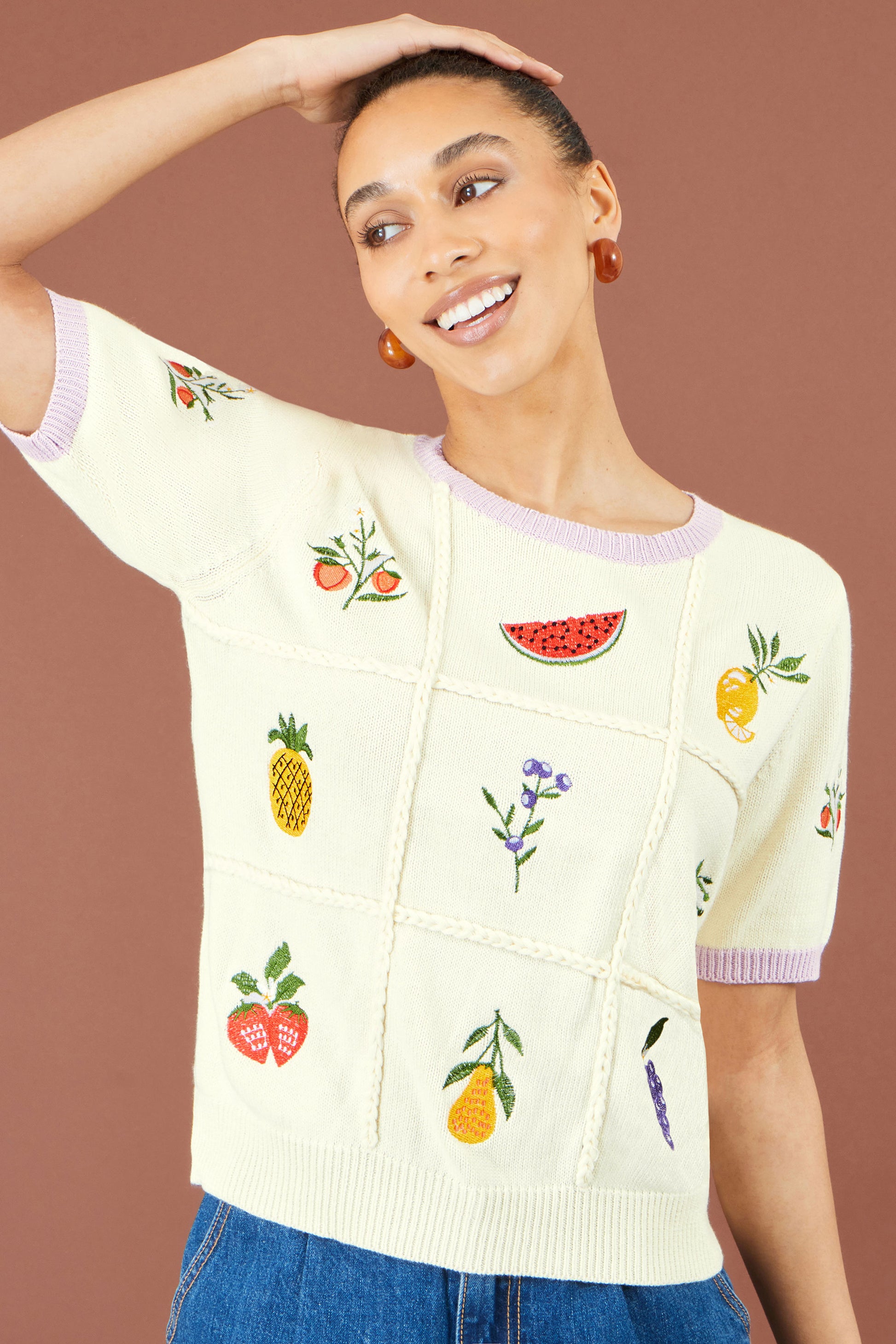 Yumi Ivory Fruit Cotton Knitted Top Knit Jumper Yumi