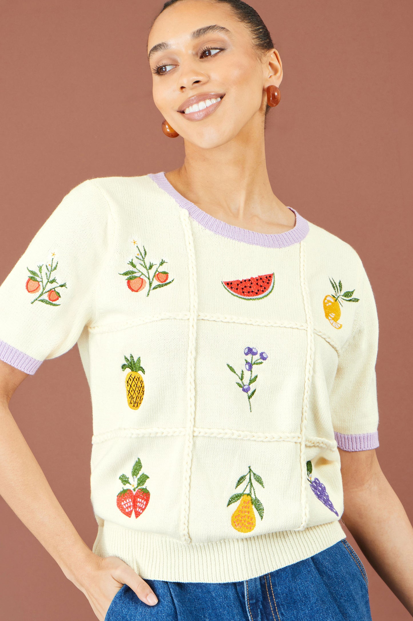 Yumi Ivory Fruit Cotton Knitted Top Knit Jumper Yumi