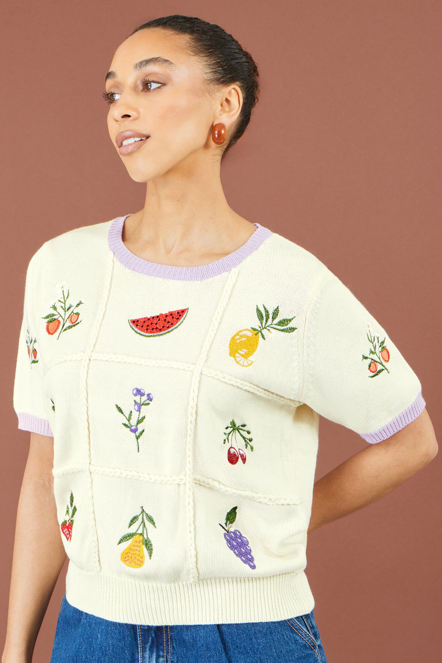 Yumi Ivory Fruit Cotton Knitted Top Knit Jumper Yumi
