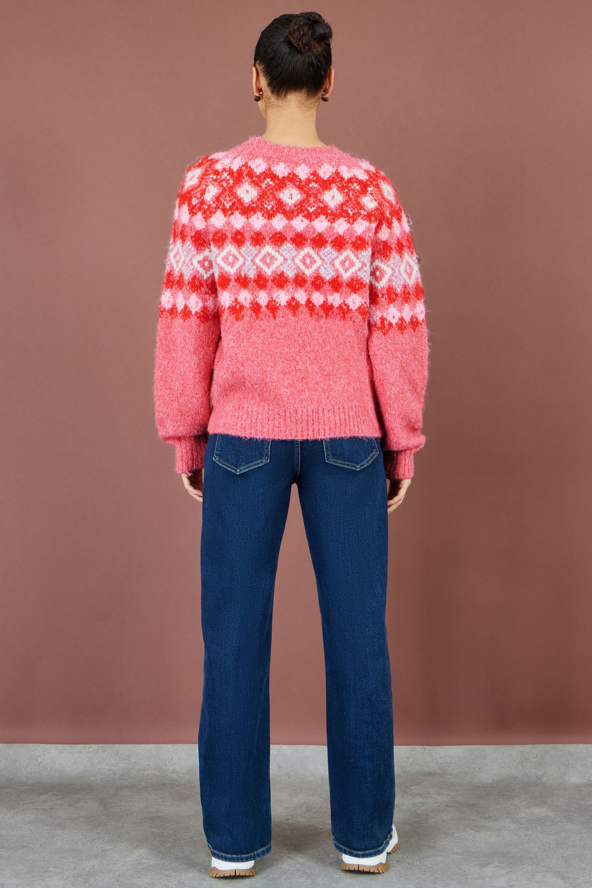 Yumi Red Fairisle Wool Blend Relaxed Jumper Knit Jumper Yumi