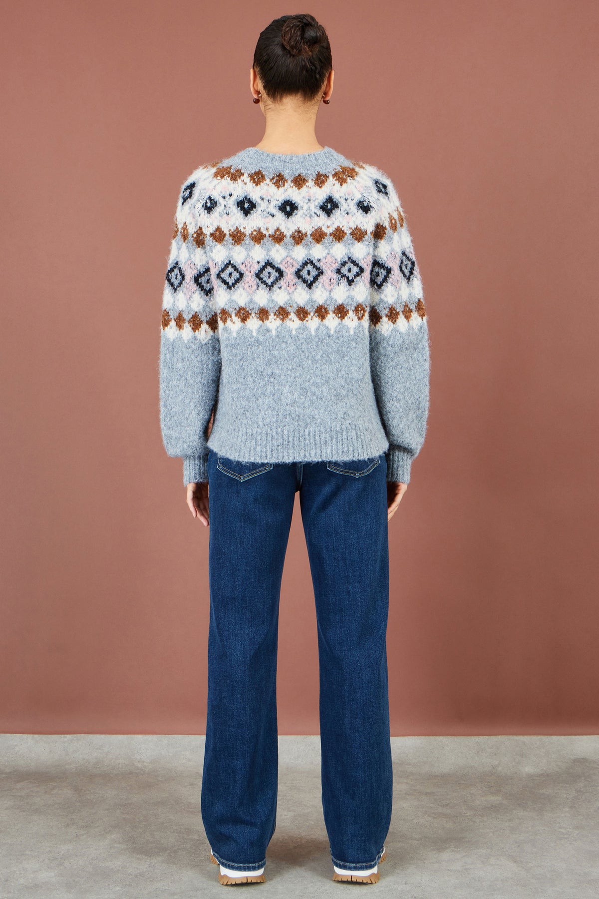 Yumi Grey Fairisle Wool Blend Relaxed Jumper Knit Jumper Yumi