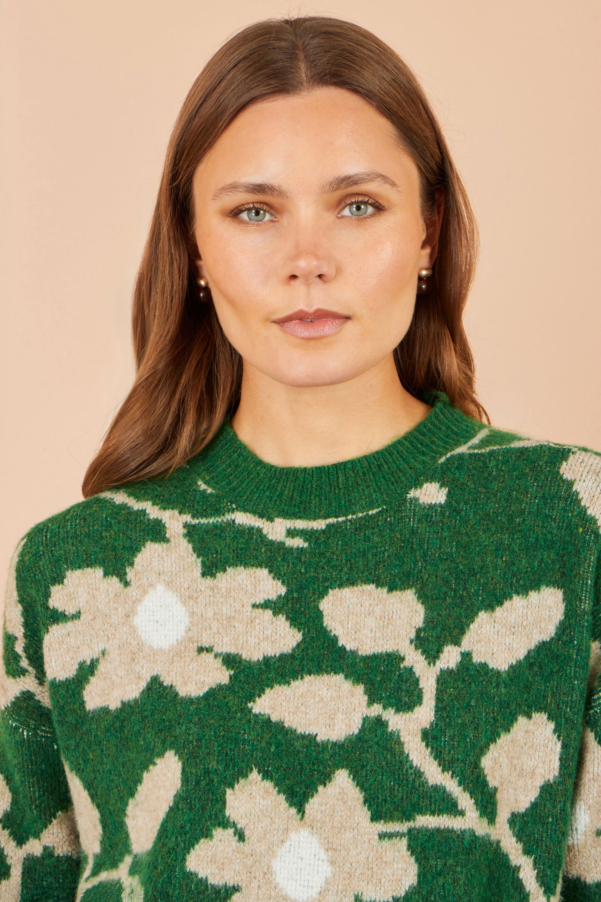 Yumi Green Floral Intarsia Relaxed Fit Jumper Knit Jumper Yumi