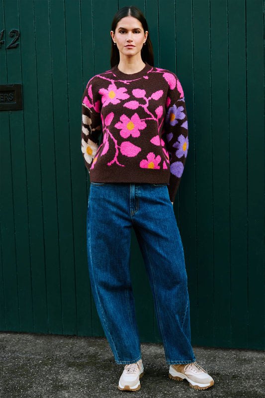 Yumi Multicolour Floral Intarsia Relaxed Fit Jumper Knit Jumper Yumi