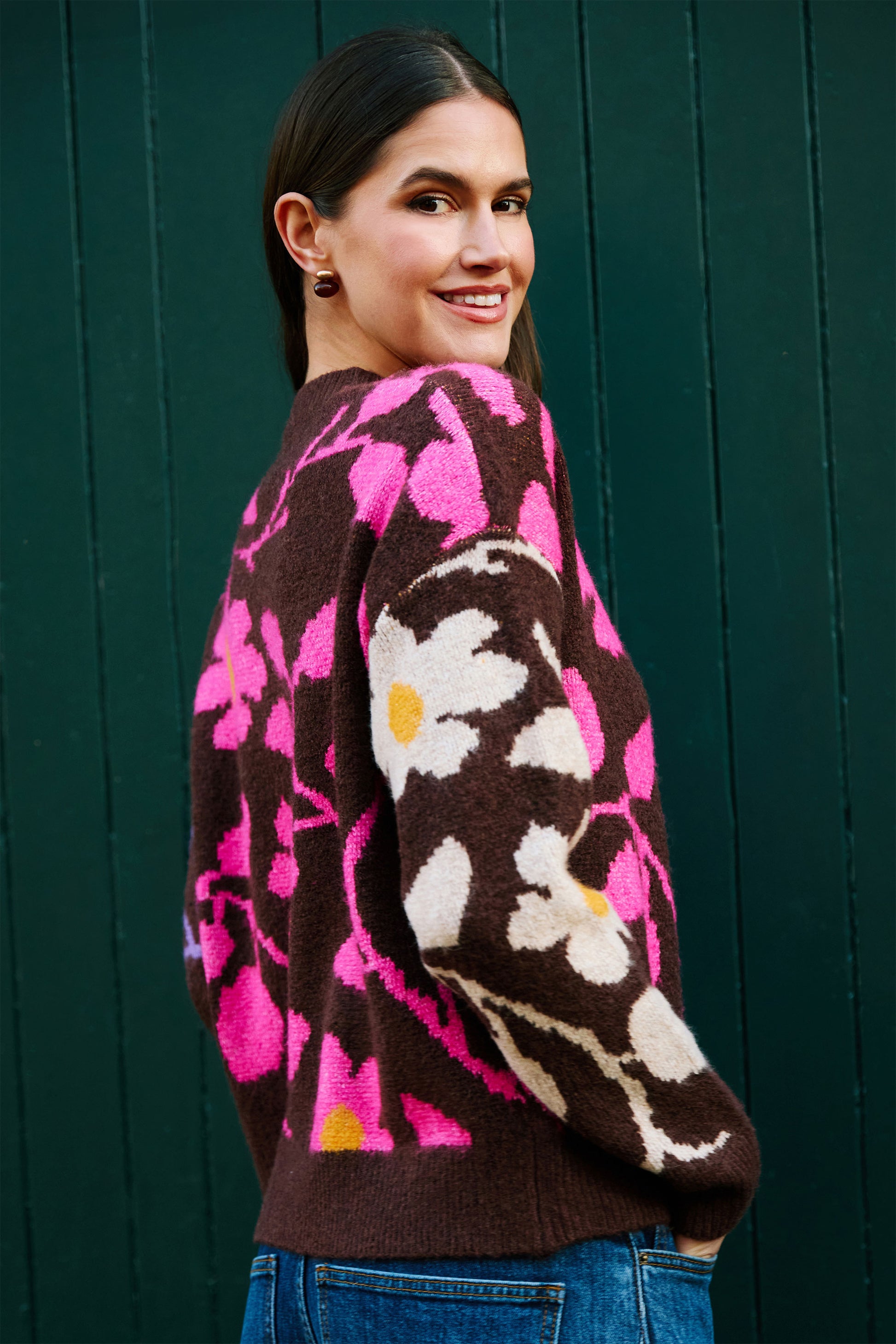 Yumi Multicolour Floral Intarsia Relaxed Fit Jumper Knit Jumper Yumi