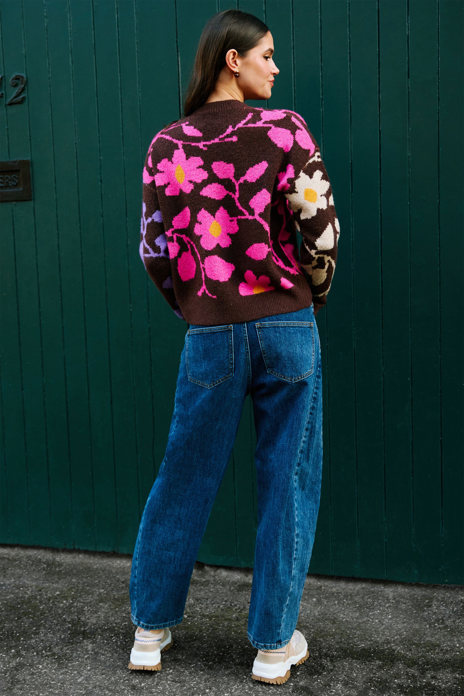 Yumi Multicolour Floral Intarsia Relaxed Fit Jumper Knit Jumper Yumi