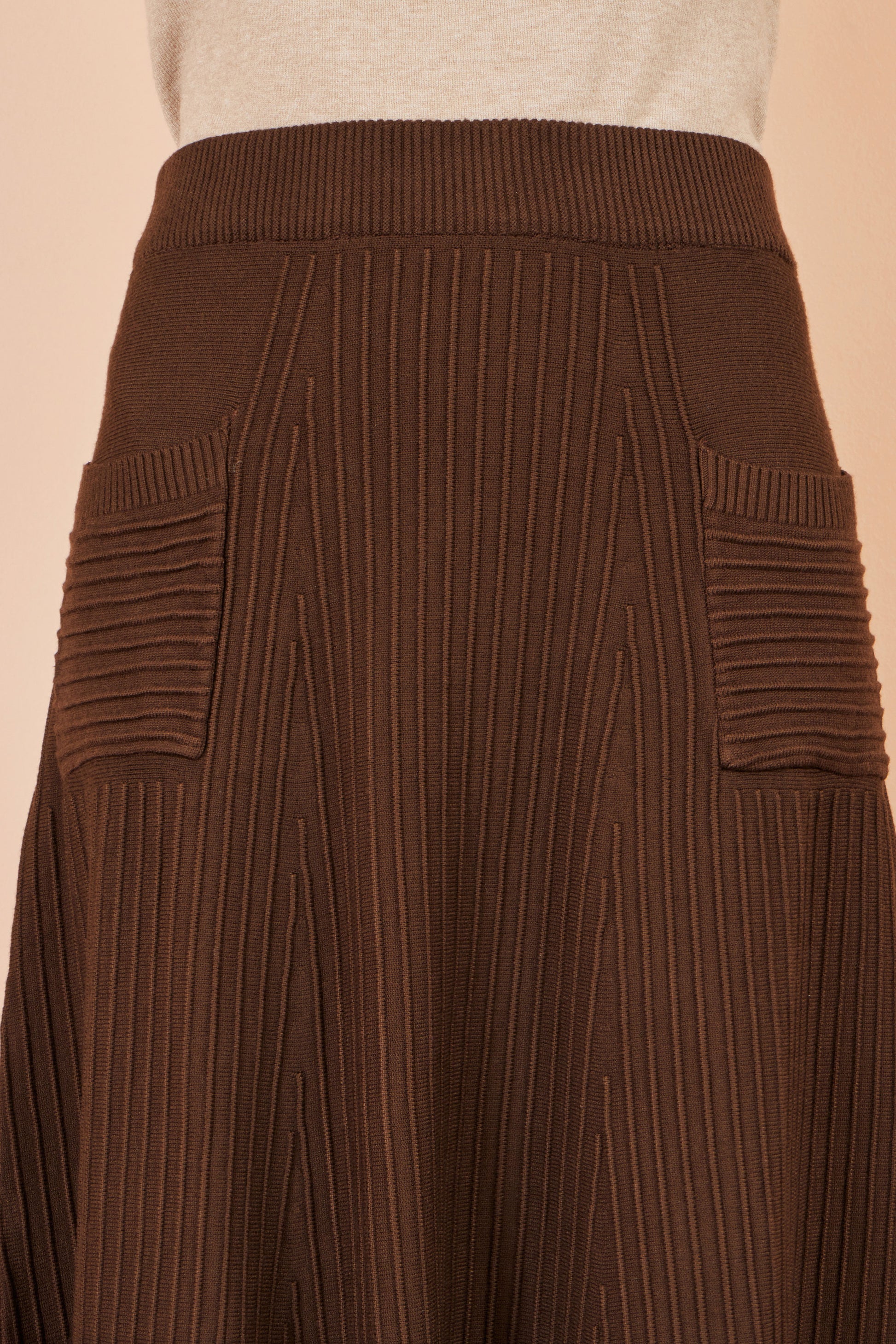 Yumi Brown Knitted Midi Skirt With Pockets Knit Skirt Yumi