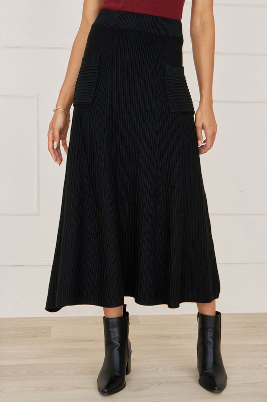 Yumi Black Knitted Midi Skirt With Pockets Knit Skirt Yumi