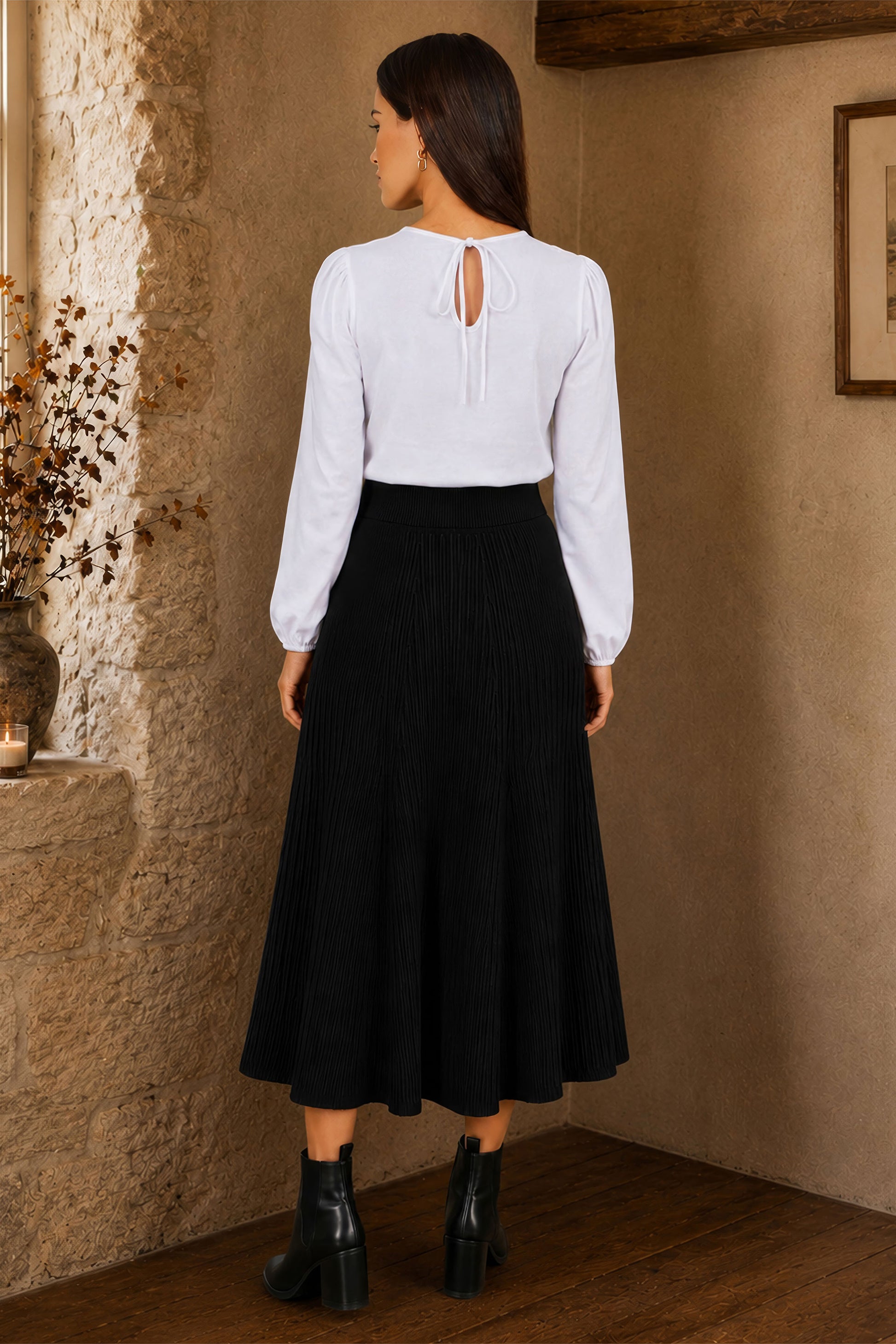 Yumi Black Knitted Midi Skirt With Pockets Knit Skirt Yumi