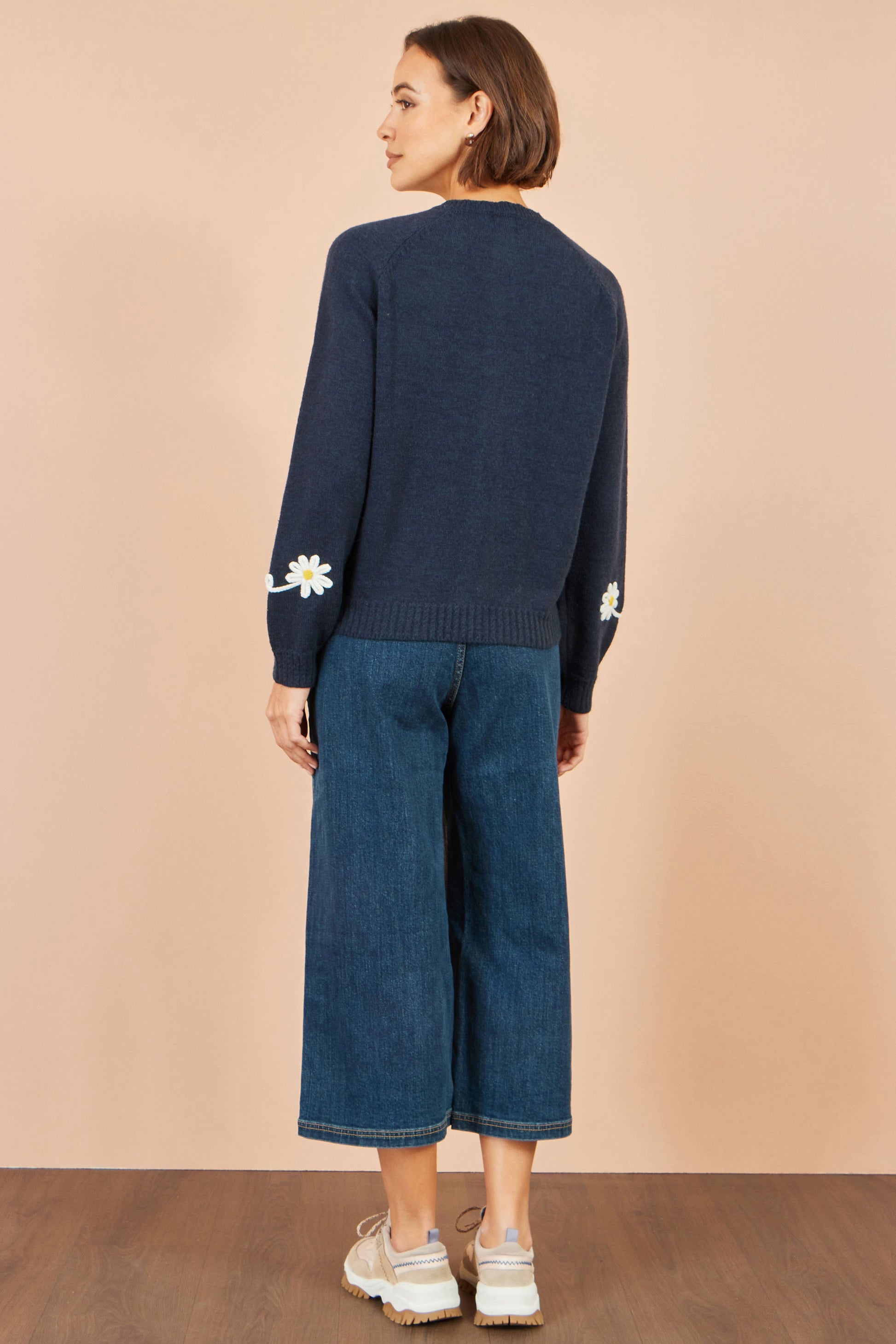 Yumi Navy Daisy Stitch Cardigan Knit Cardigan Yumi