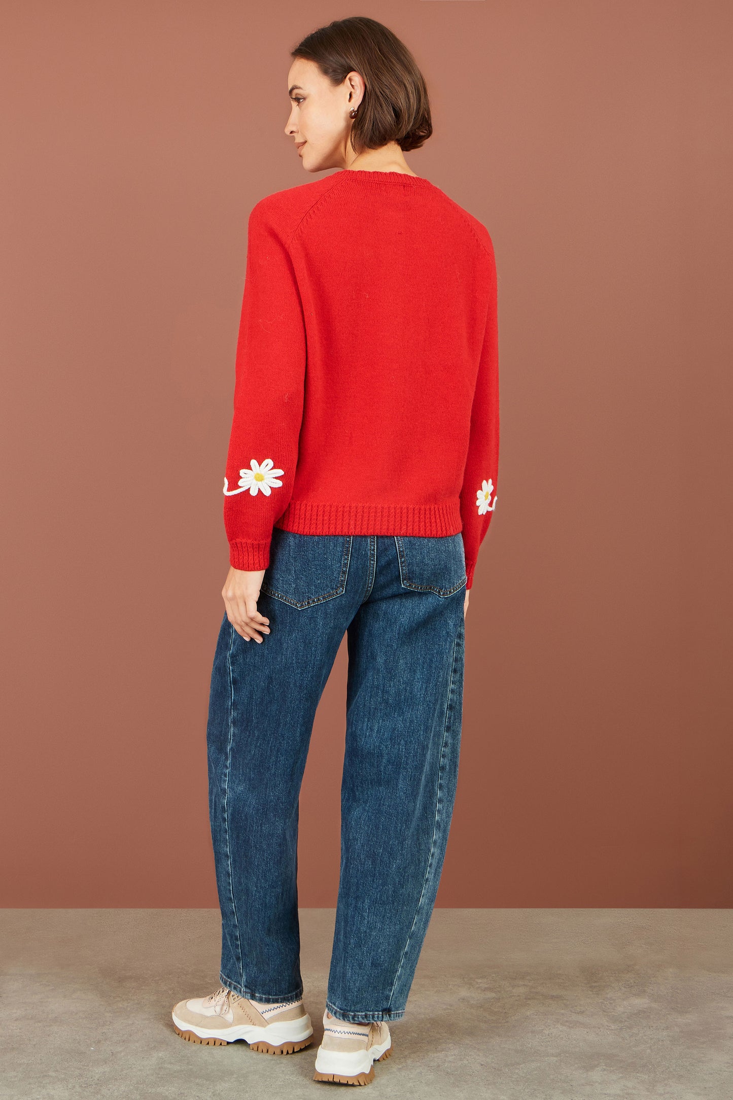 Yumi Red Daisy Stitch Cardigan Knit Cardigan Yumi