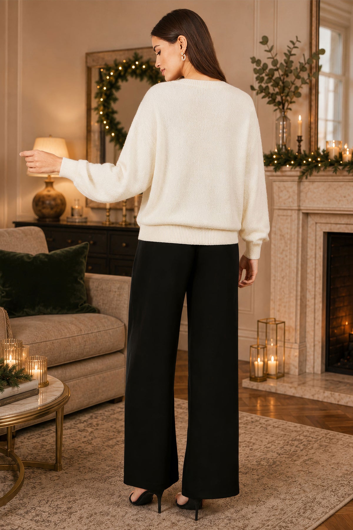 Yumi Ivory Sequin Bow Relaxed Jumper Knit Xmas Jumper Yumi