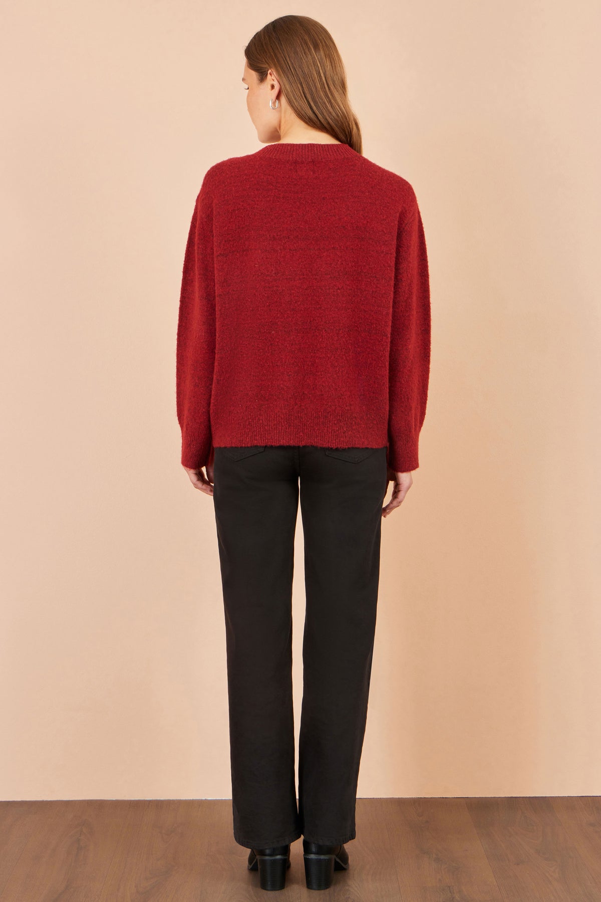 Yumi Burgundy Sequin Bow Relaxed Jumper Knit Xmas Jumper Yumi