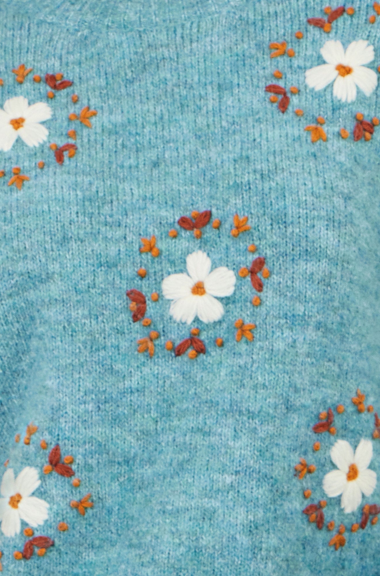 Yumi Blue Patch Floral Embroidered Relaxed Jumper Knit Jumper Yumi