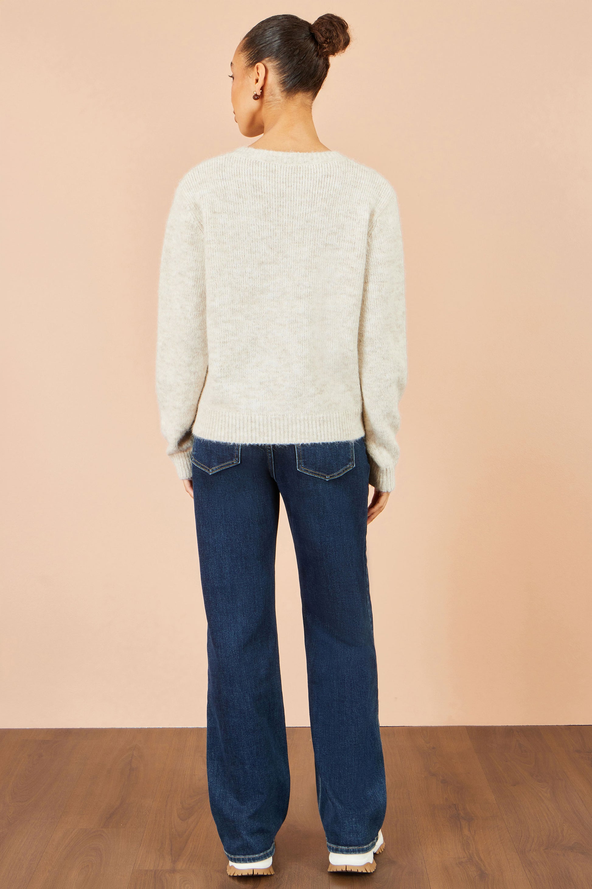 Yumi Ivory Patch Floral Embroidered Relaxed Jumper Knit Jumper Yumi