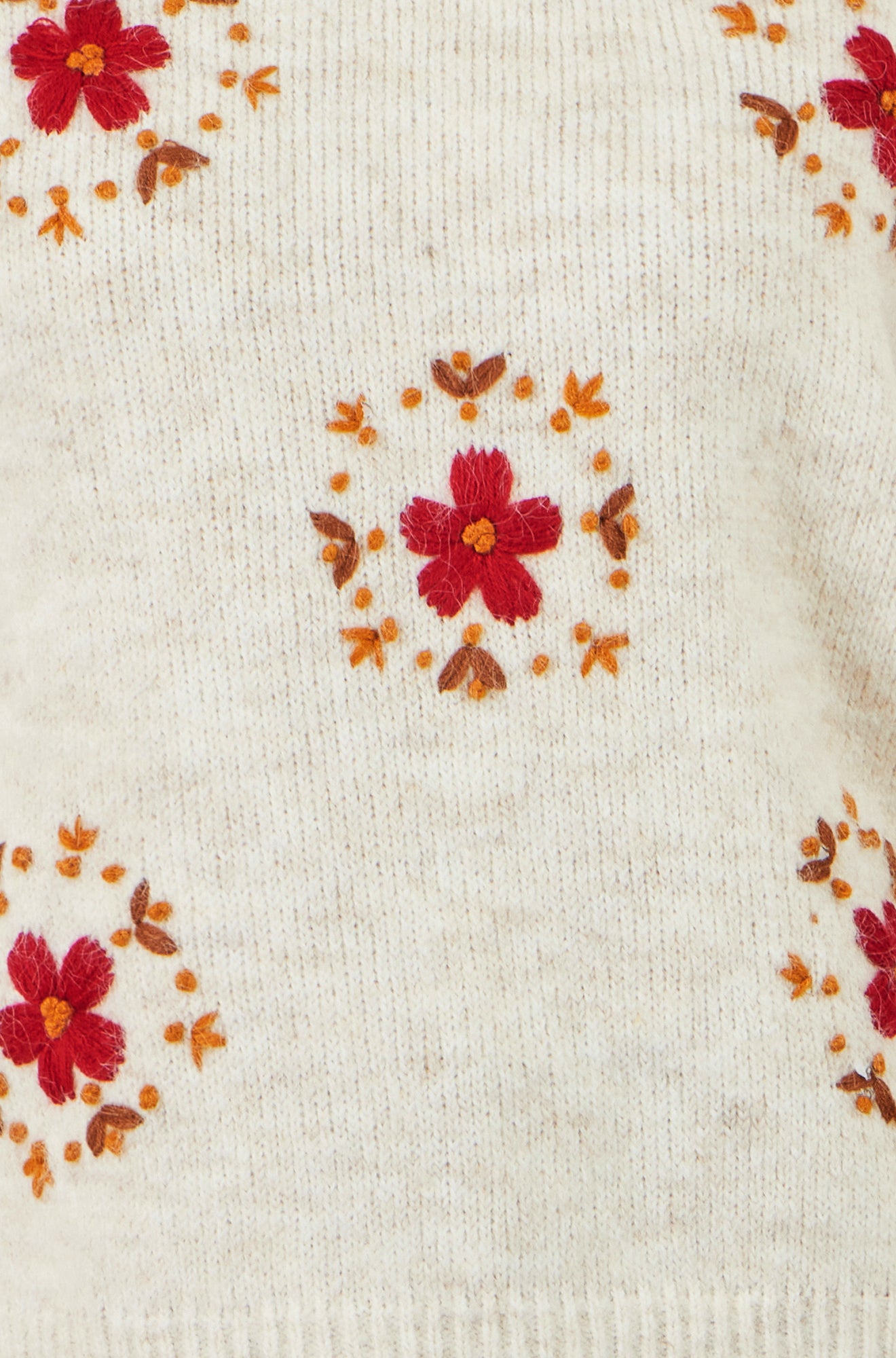 Yumi Ivory Patch Floral Embroidered Relaxed Jumper Knit Jumper Yumi