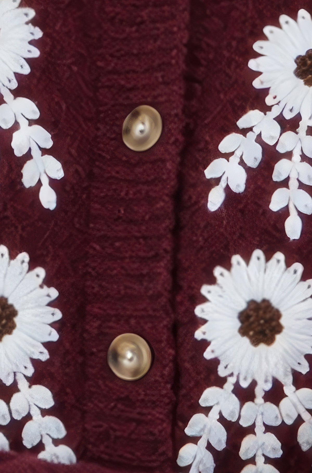Yumi Burgundy Floral Embroidered Cardigan Knit Cardigan Yumi