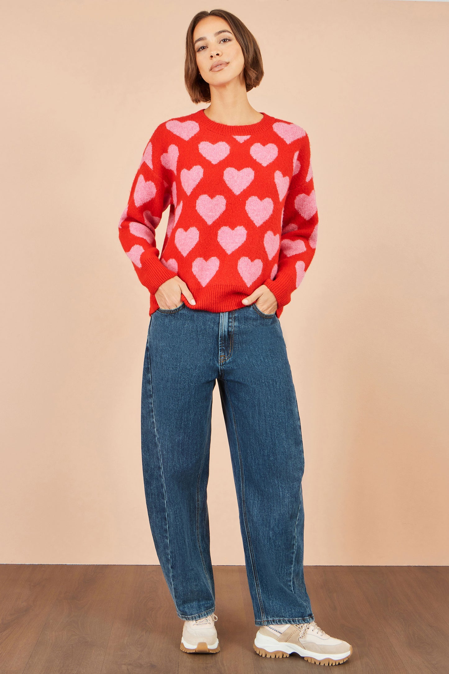 Yumi Pink Heart Intarsia Relaxed Jumper Knit Jumper Yumi