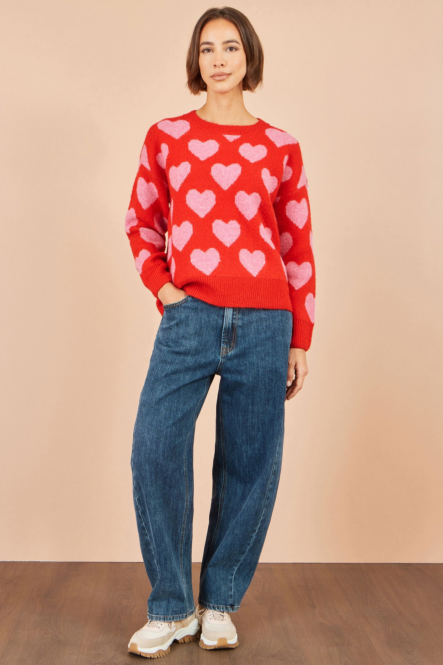 Yumi Pink Heart Intarsia Relaxed Jumper Knit Jumper Yumi