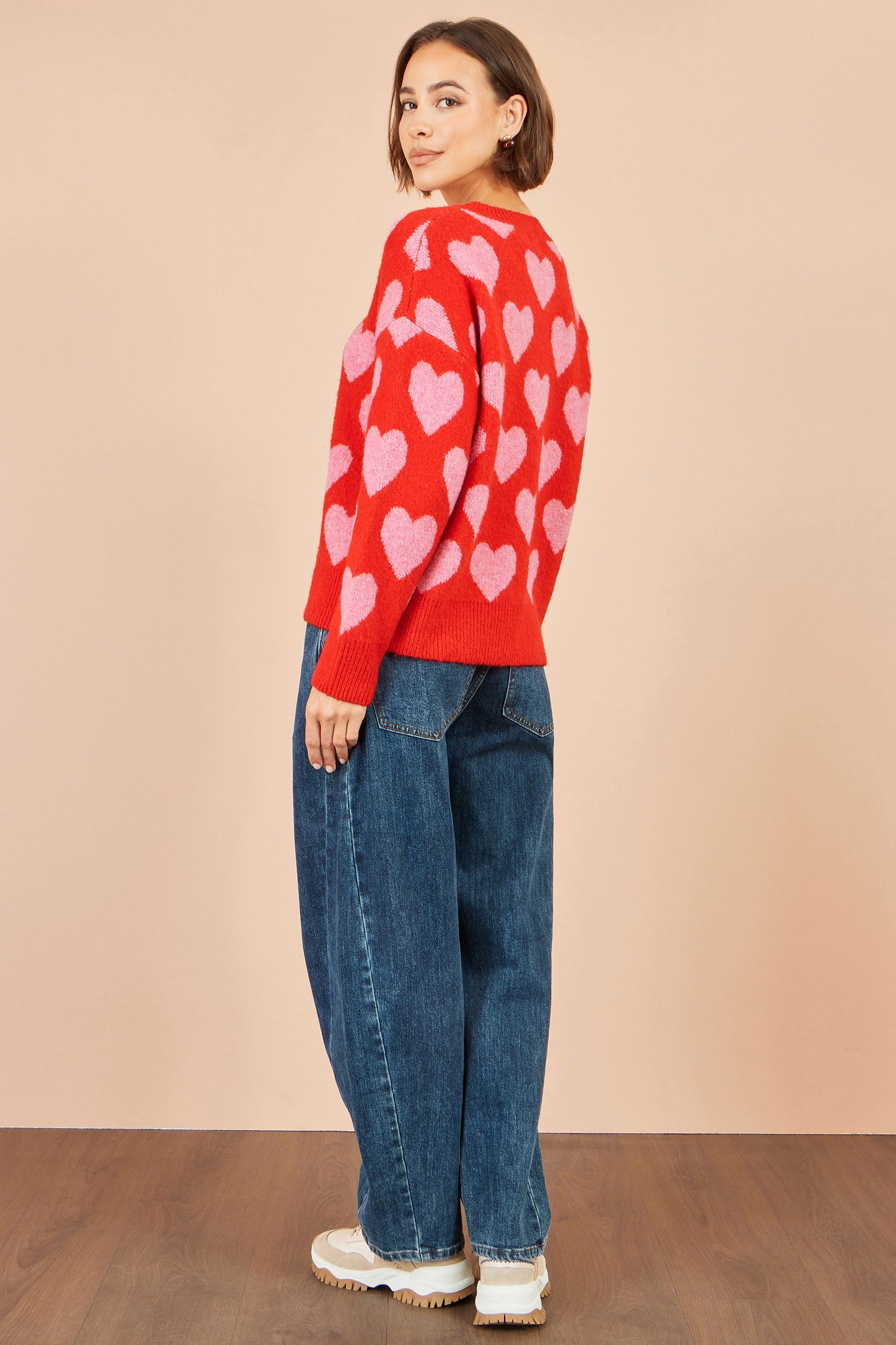 Yumi Pink Heart Intarsia Relaxed Jumper Knit Jumper Yumi