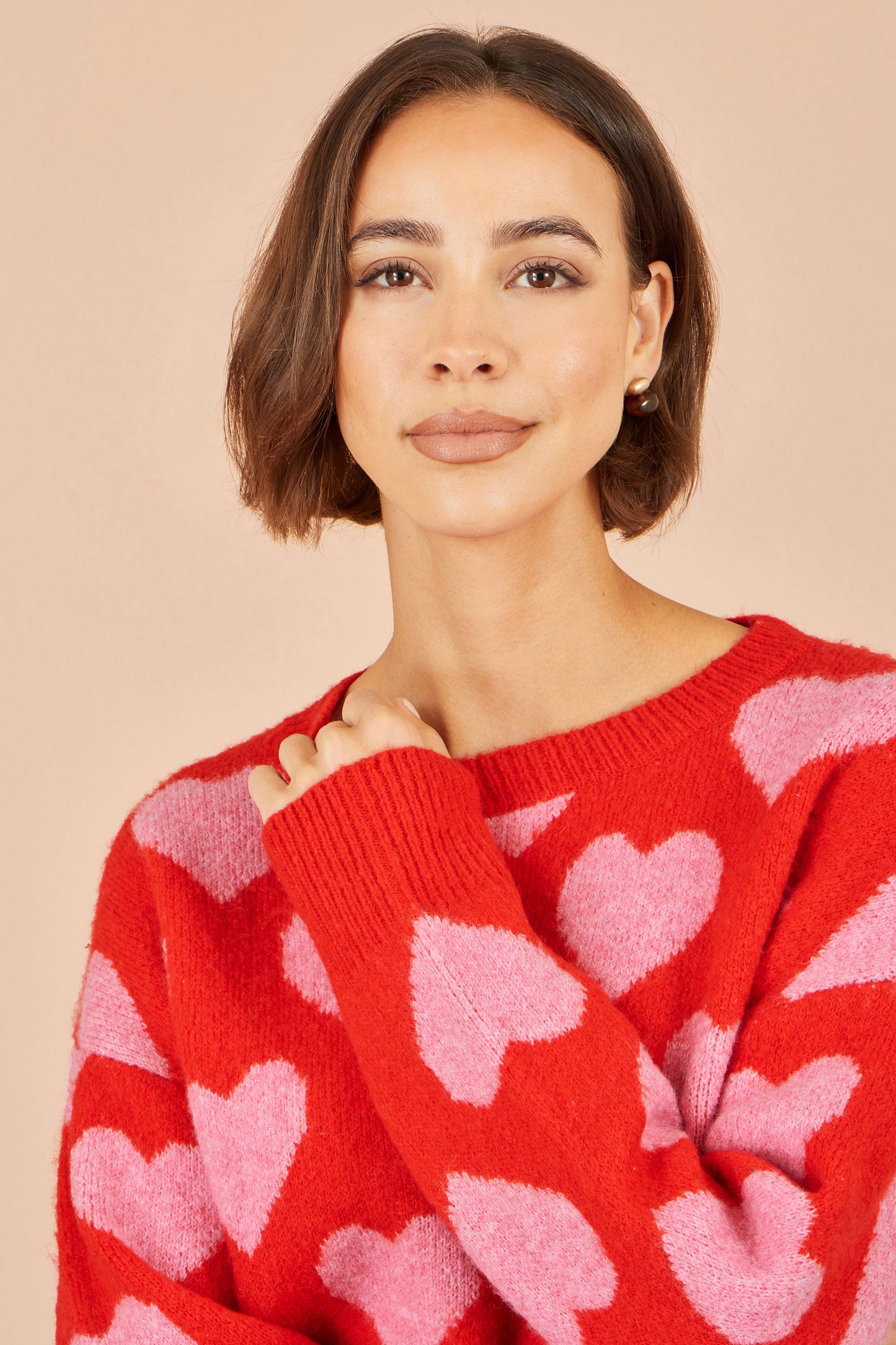 Yumi Pink Heart Intarsia Relaxed Jumper Knit Jumper Yumi