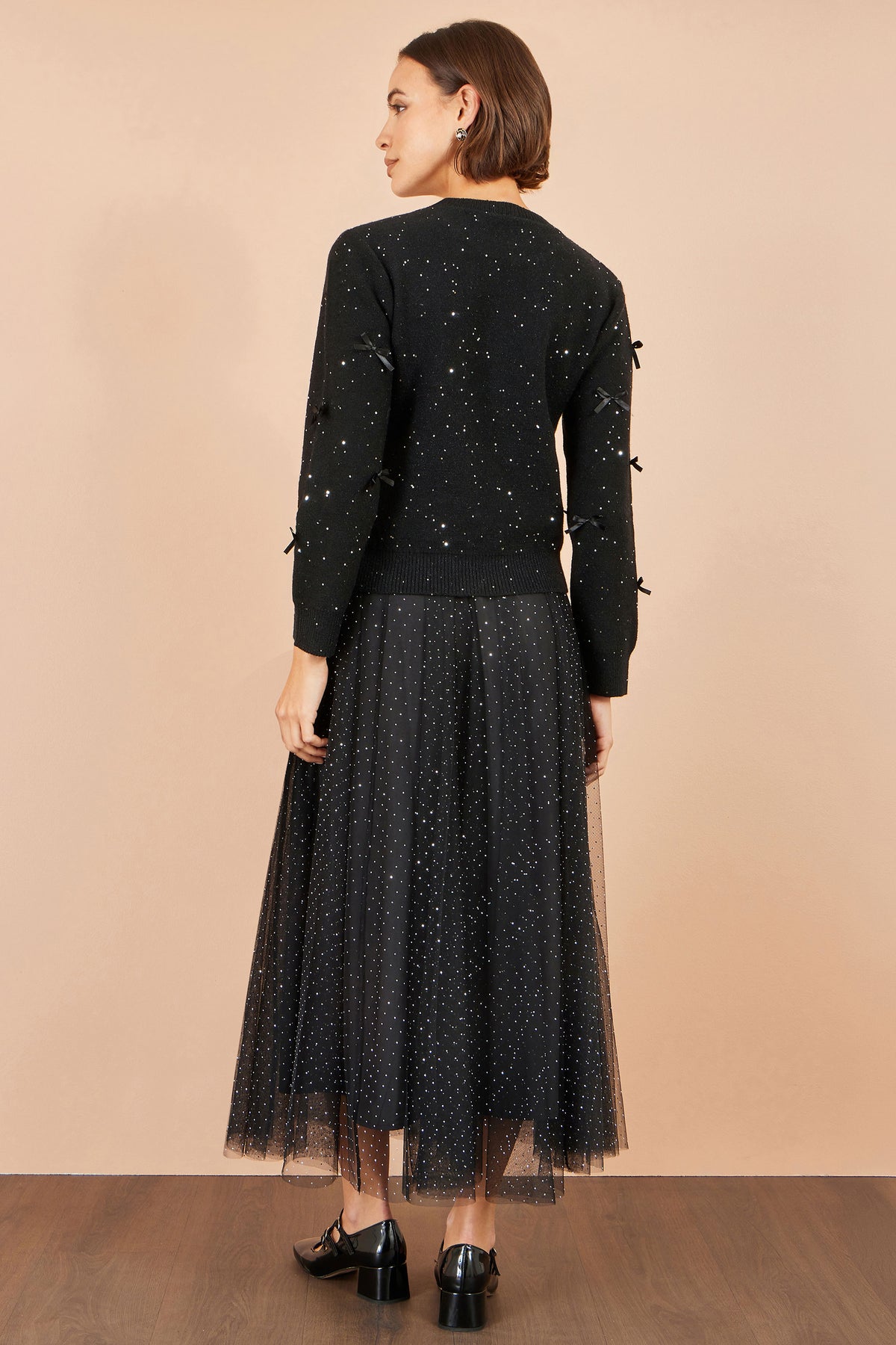Yumi Black Sparkle Bow Jumper Knit Xmas Jumper Yumi