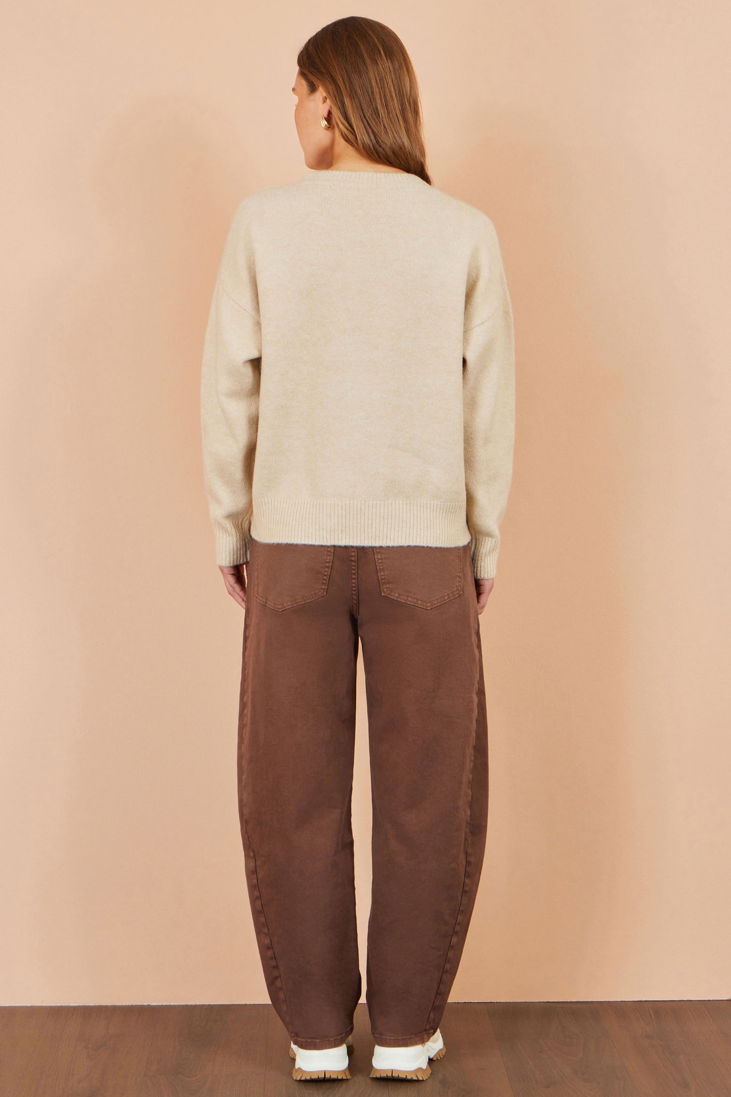Yumi Beige Relaxed Crochet Flower Jumper Knit Jumper Yumi