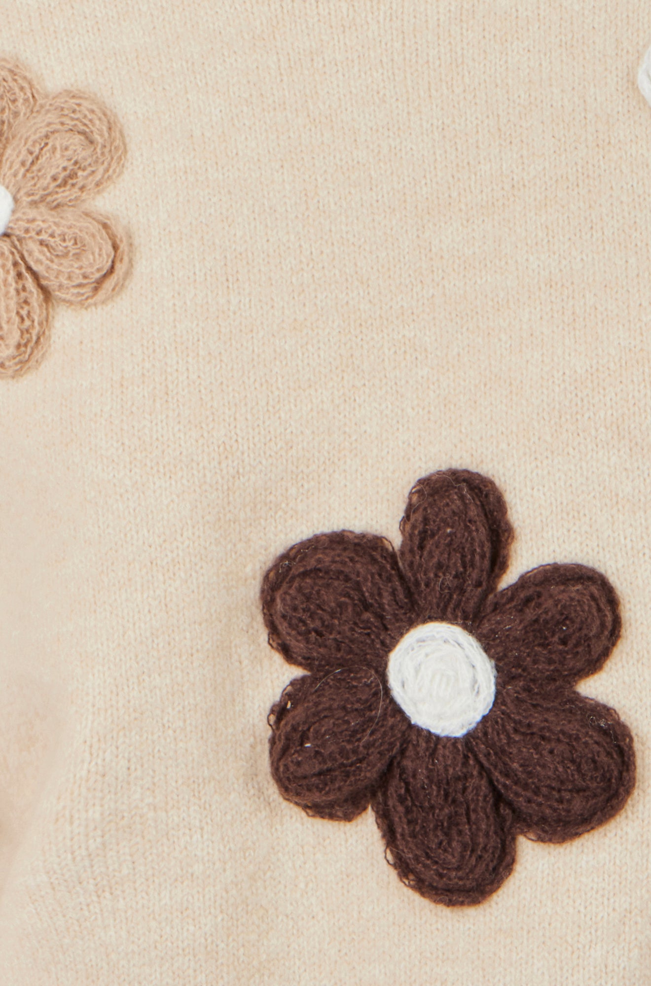 Yumi Beige Relaxed Crochet Flower Jumper Knit Jumper Yumi